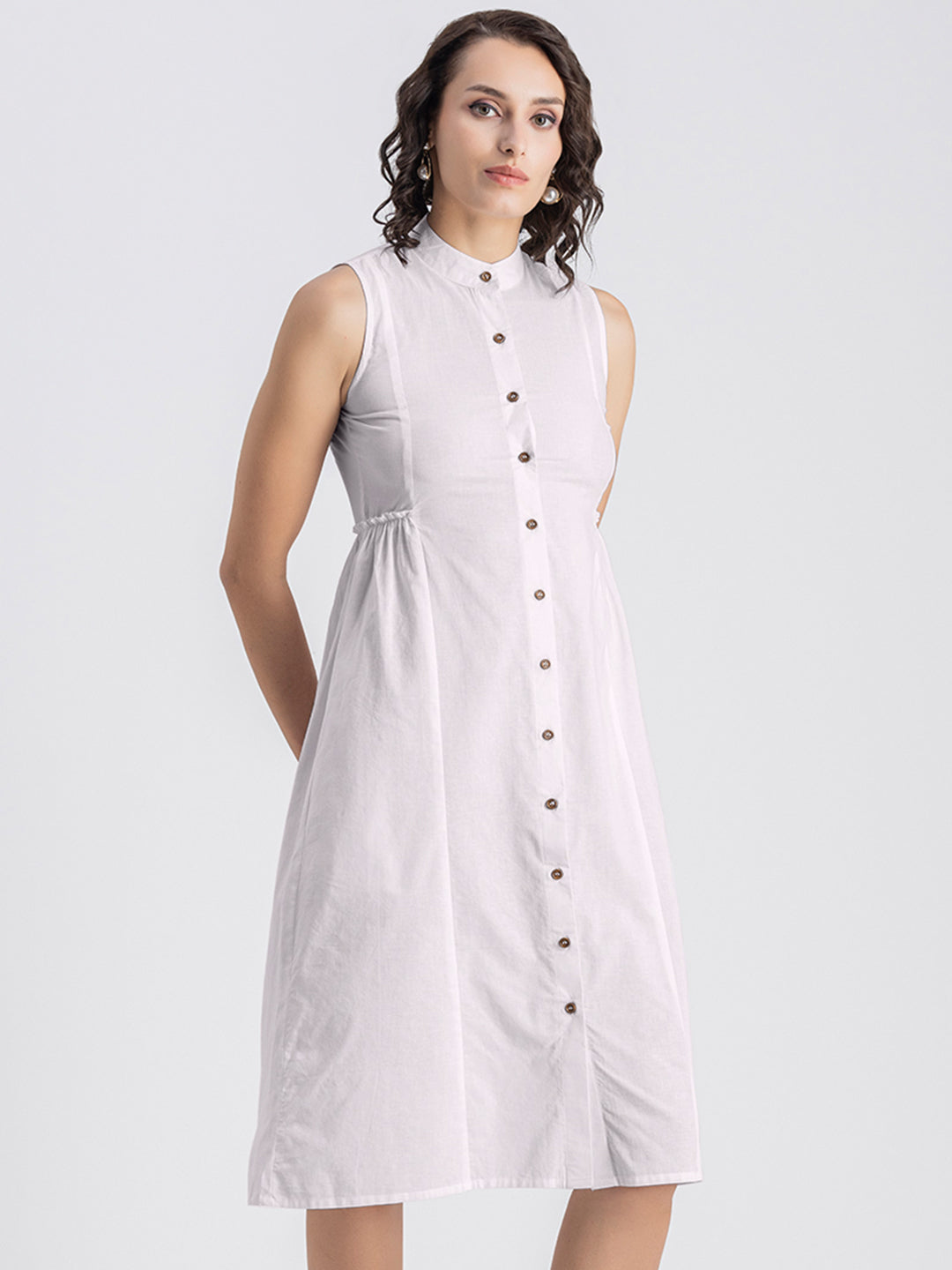 Solid Cotton Midi Dress