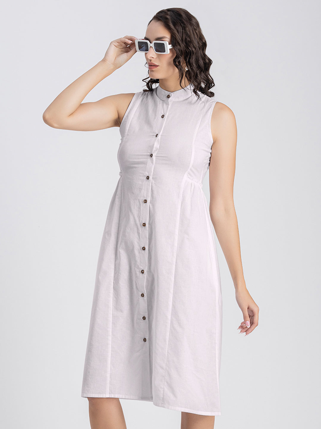 Solid Cotton Midi Dress