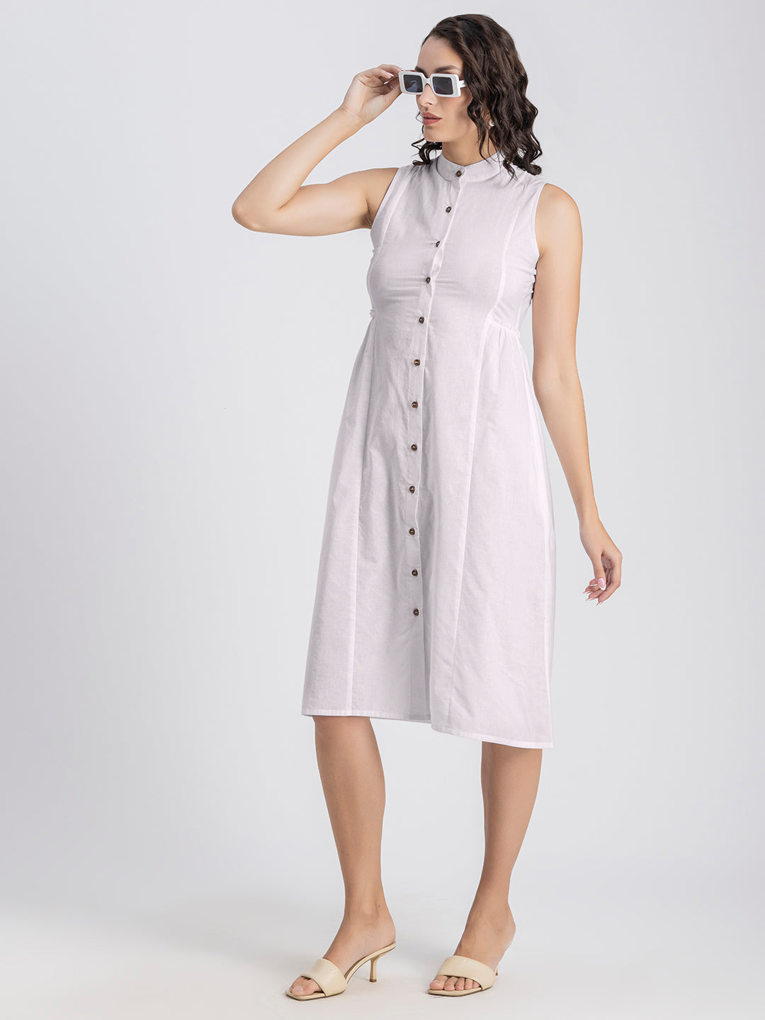 Solid Cotton Midi Dress