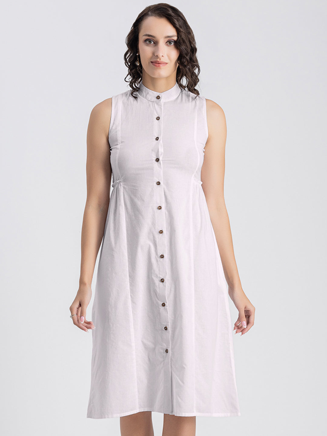 Solid Cotton Midi Dress