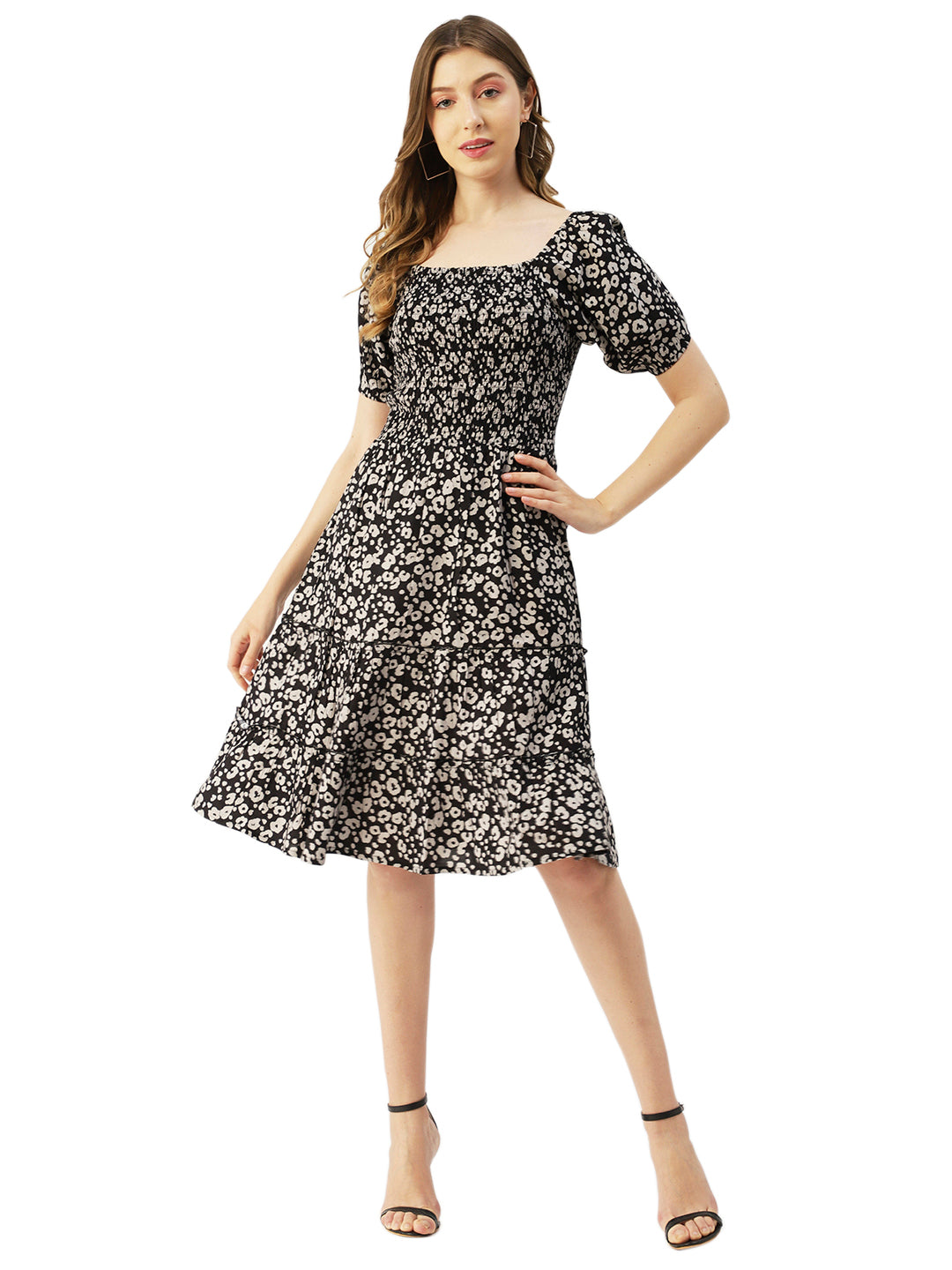 Square Neck Tiered Dress, Flared