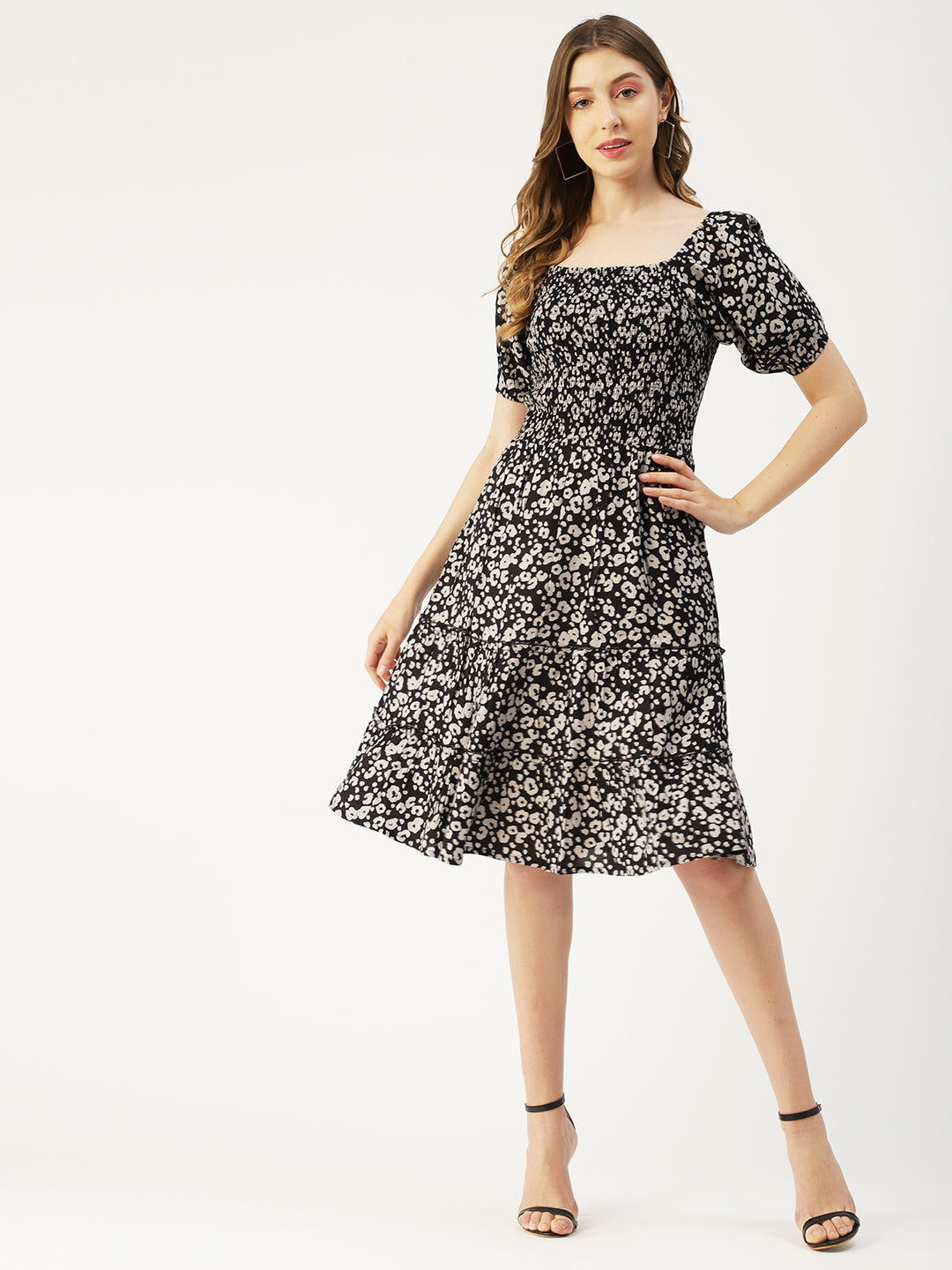 Square Neck Tiered Dress, Flared