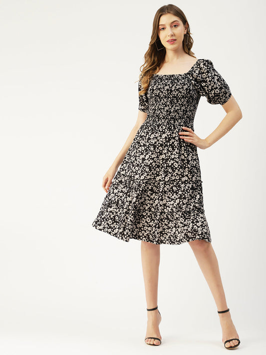 Square Neck Tiered Dress, Flared
