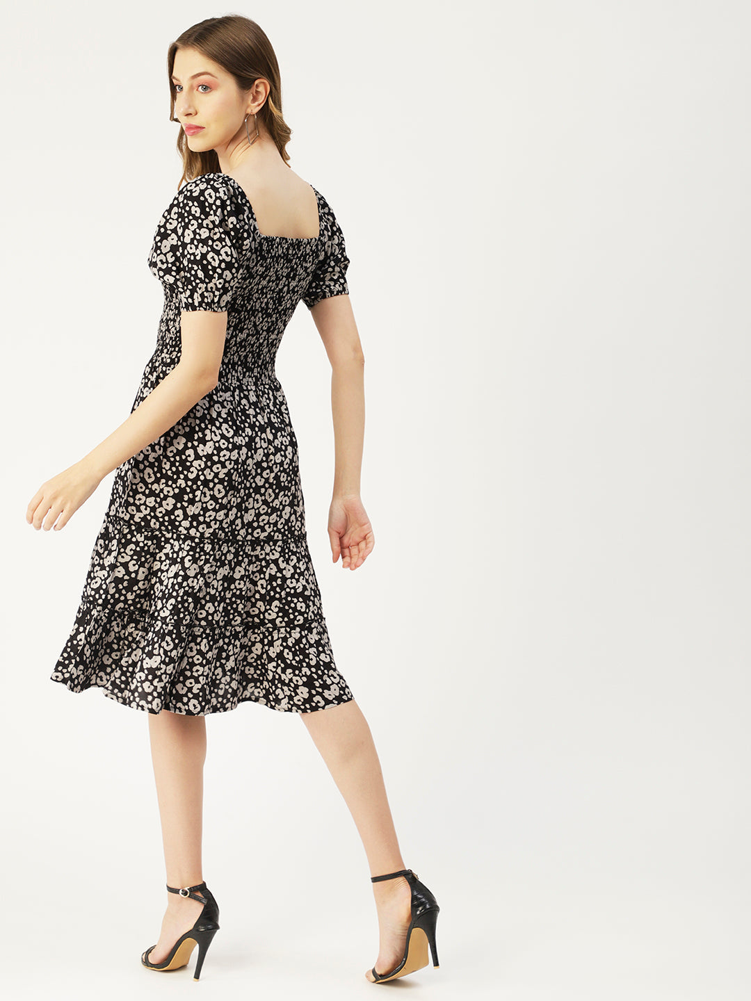 Square Neck Tiered Dress, Flared