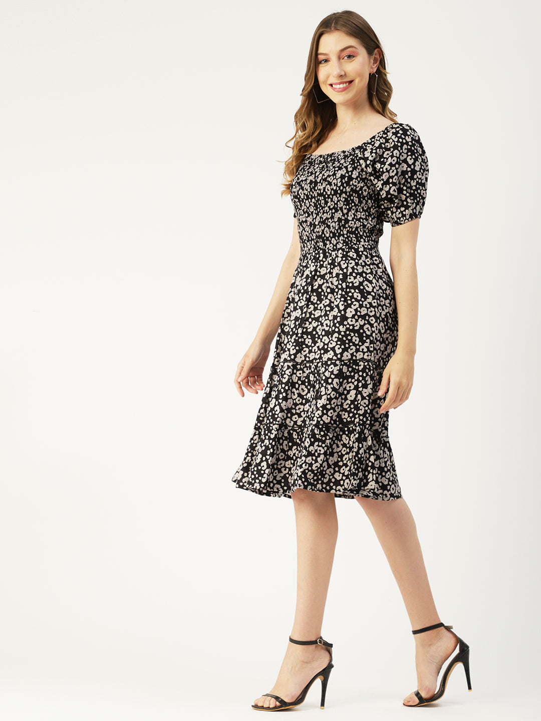 Square Neck Tiered Dress, Flared