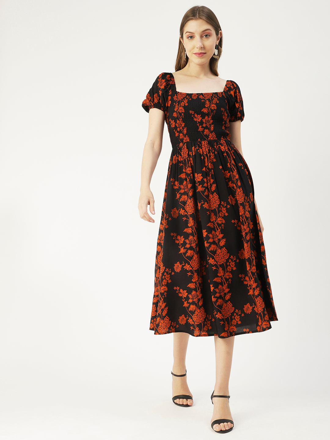 Square Neck Tiered Dress, Flared