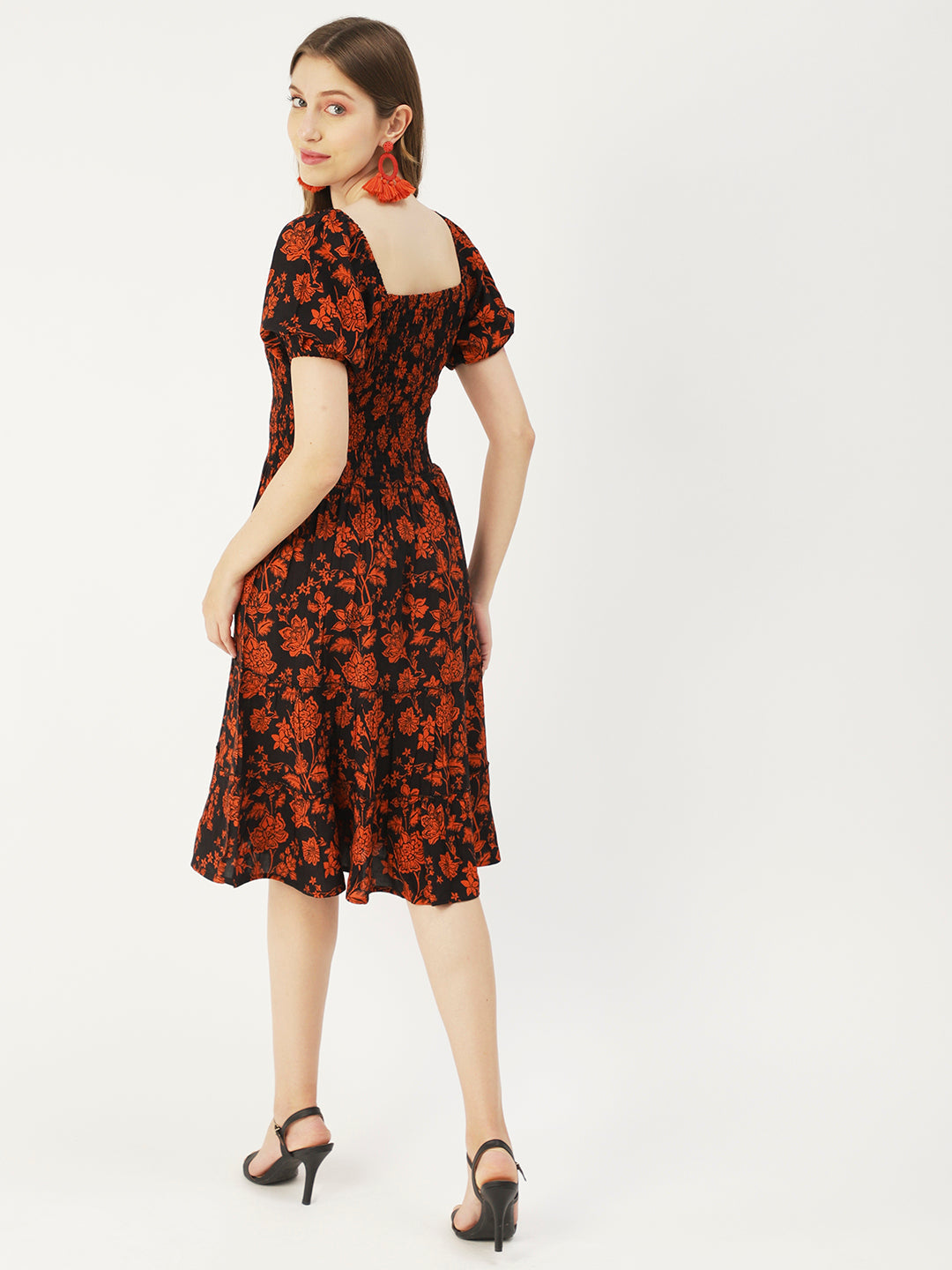 Square Neck Tiered Dress, Flared