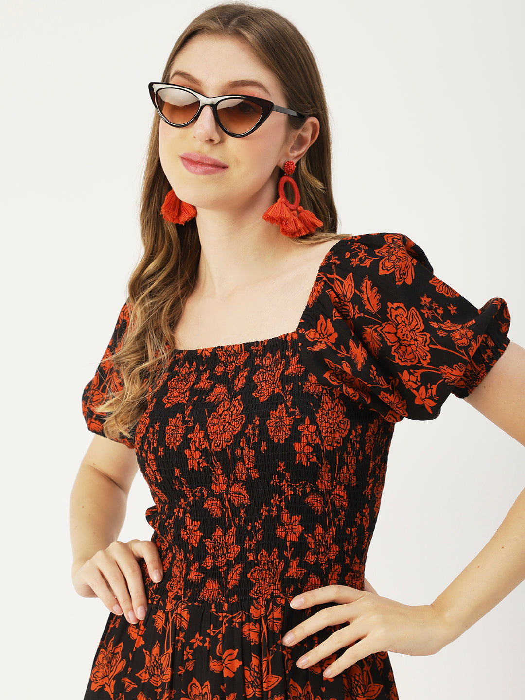 Square Neck Tiered Dress, Flared