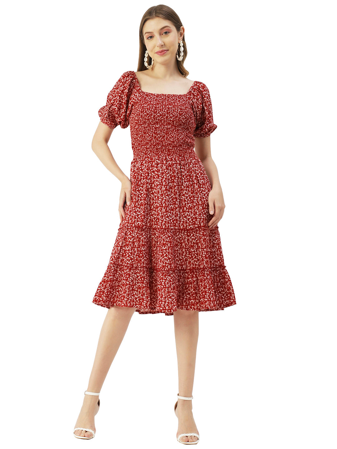 Square Neck Tiered Dress, Flared