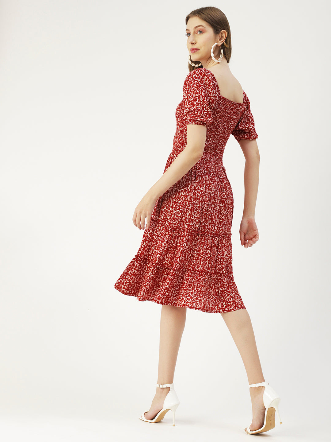 Square Neck Tiered Dress, Flared