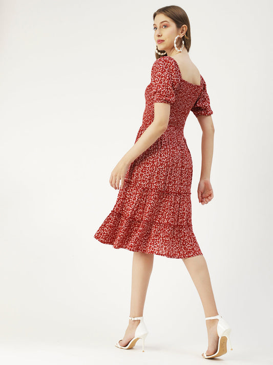 Square Neck Tiered Dress, Flared