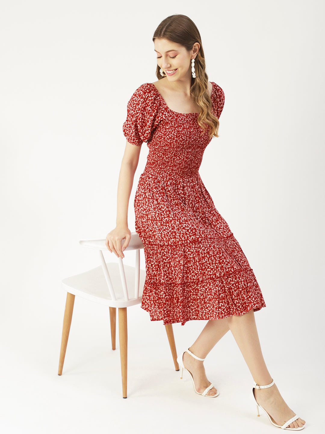 Square Neck Tiered Dress, Flared