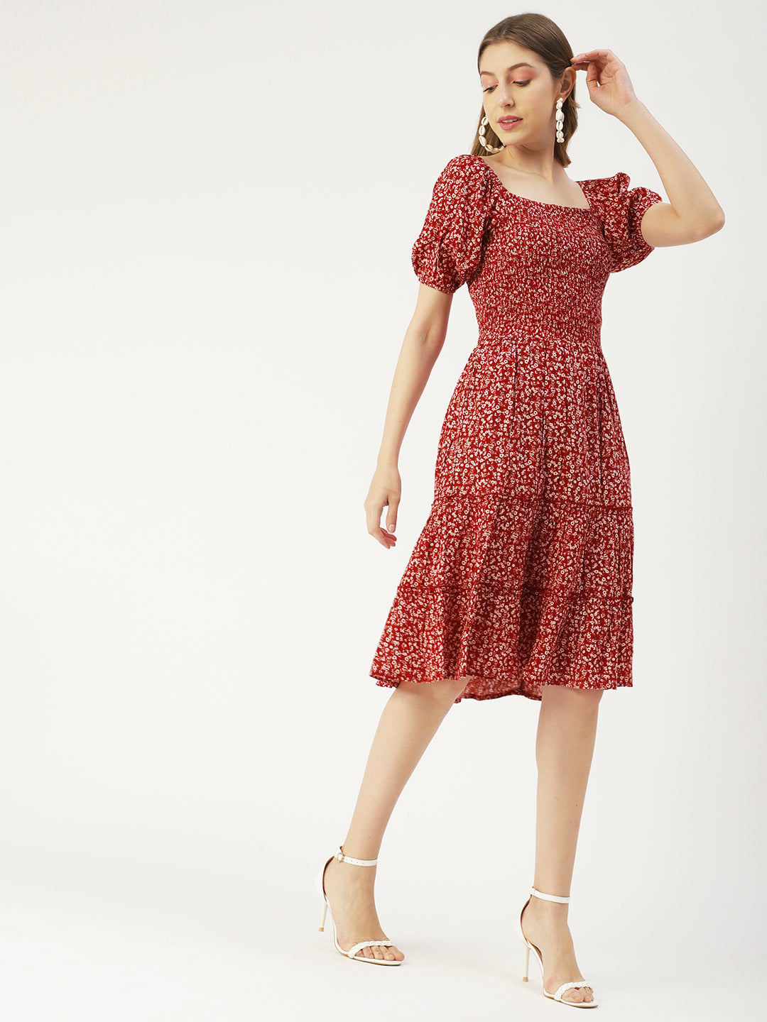 Square Neck Tiered Dress, Flared