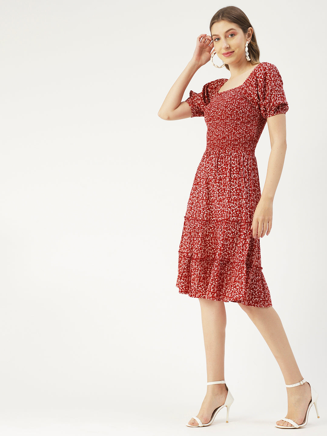 Square Neck Tiered Dress, Flared