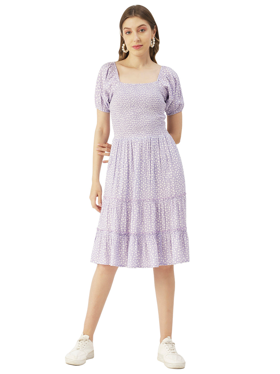 Square Neck Tiered Dress, Flared