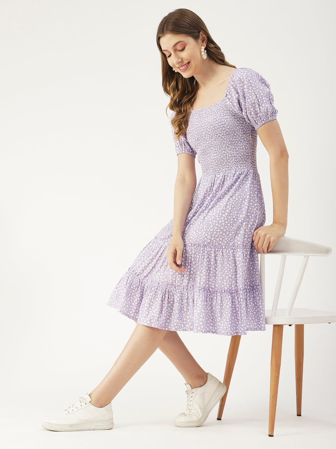 Square Neck Tiered Dress, Flared