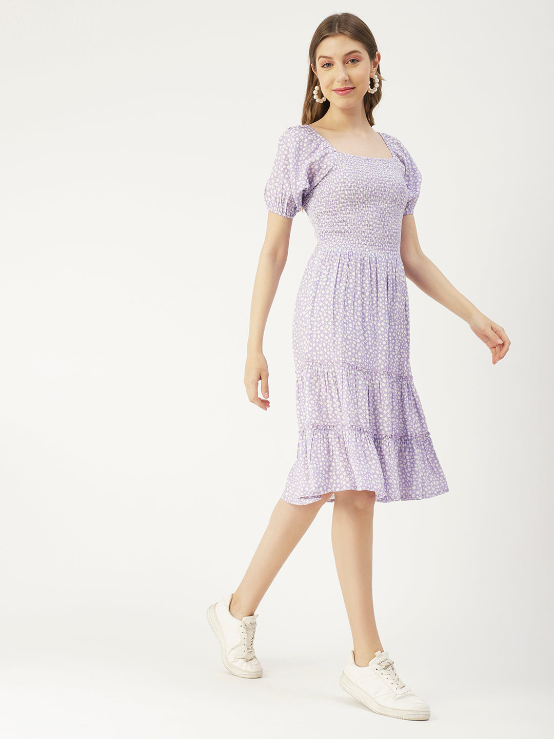 Square Neck Tiered Dress, Flared