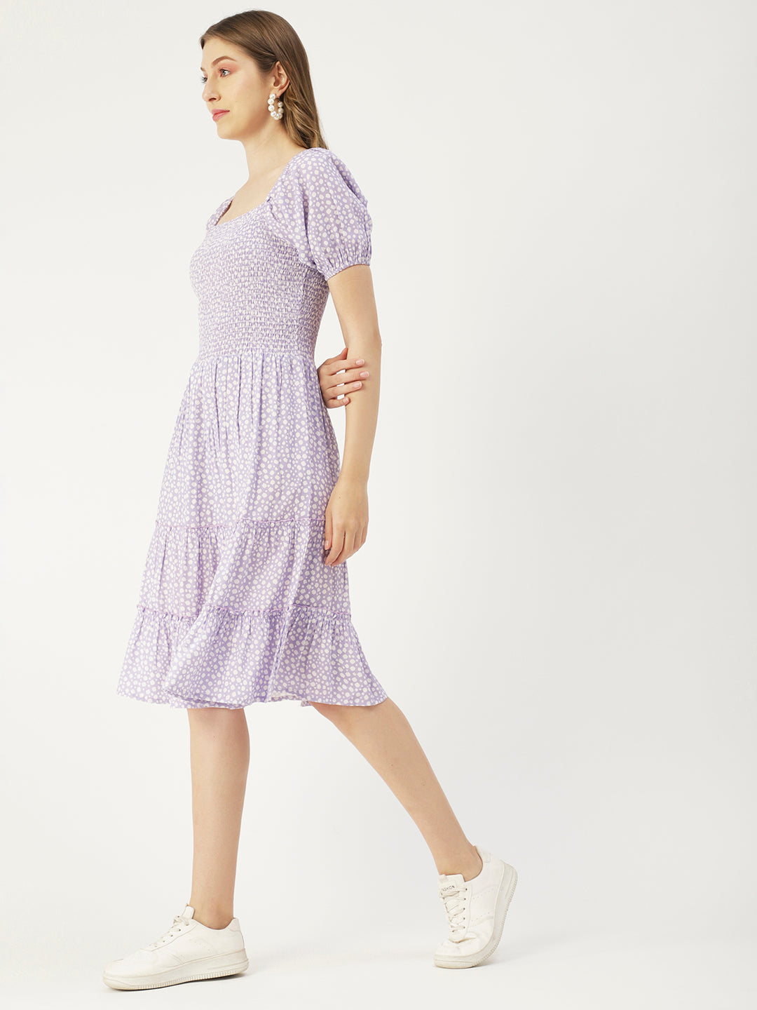 Square Neck Tiered Dress, Flared