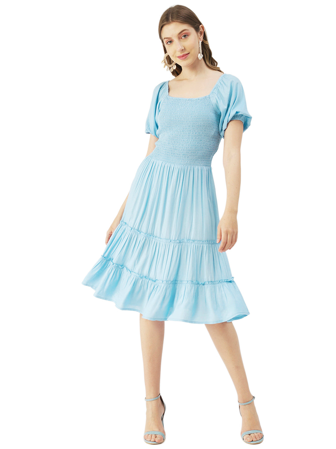 Square Neck Tiered Dress, Flared