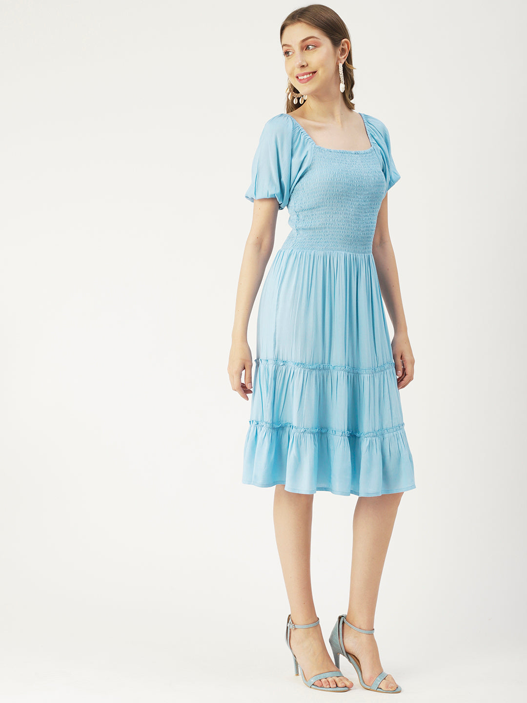 Square Neck Tiered Dress, Flared