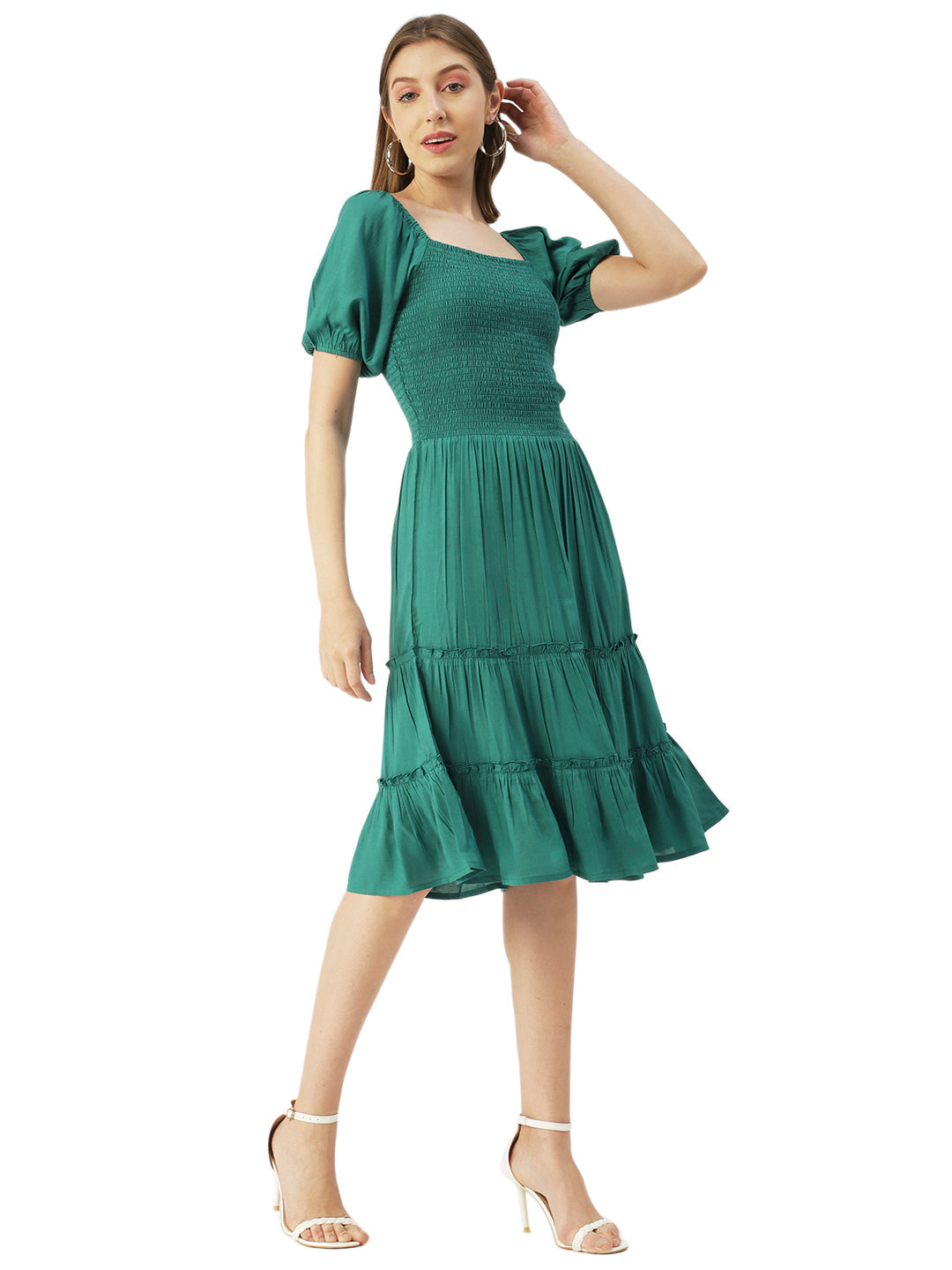 Square Neck Tiered Dress, Flared