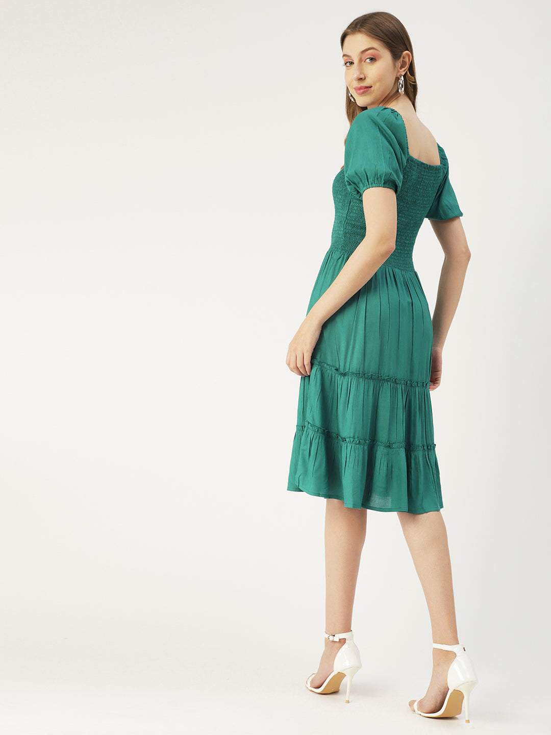 Square Neck Tiered Dress, Flared