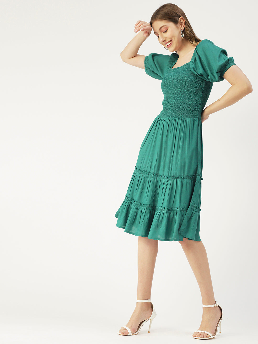 Square Neck Tiered Dress, Flared