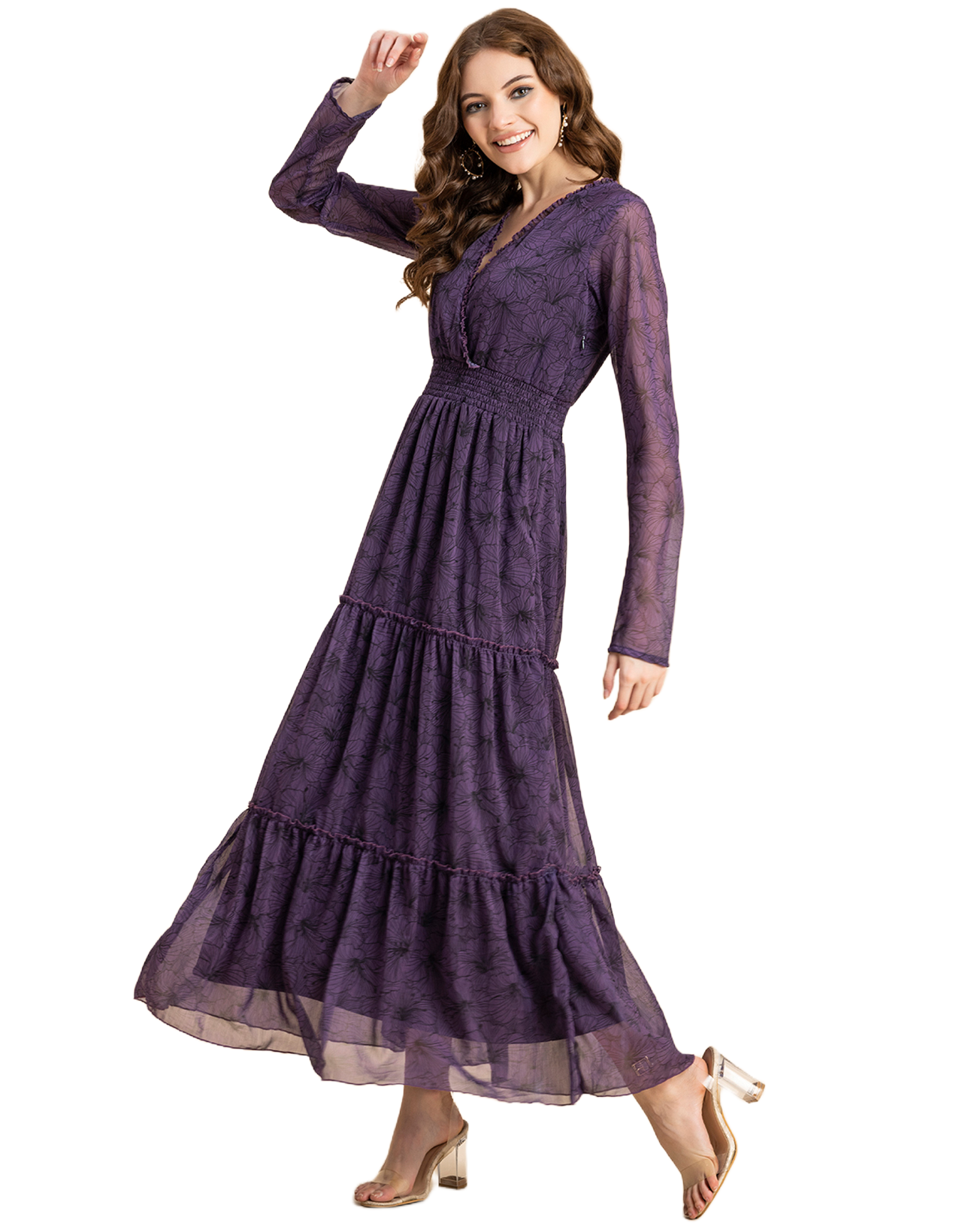 Flared Maxi Dress, V-Neck