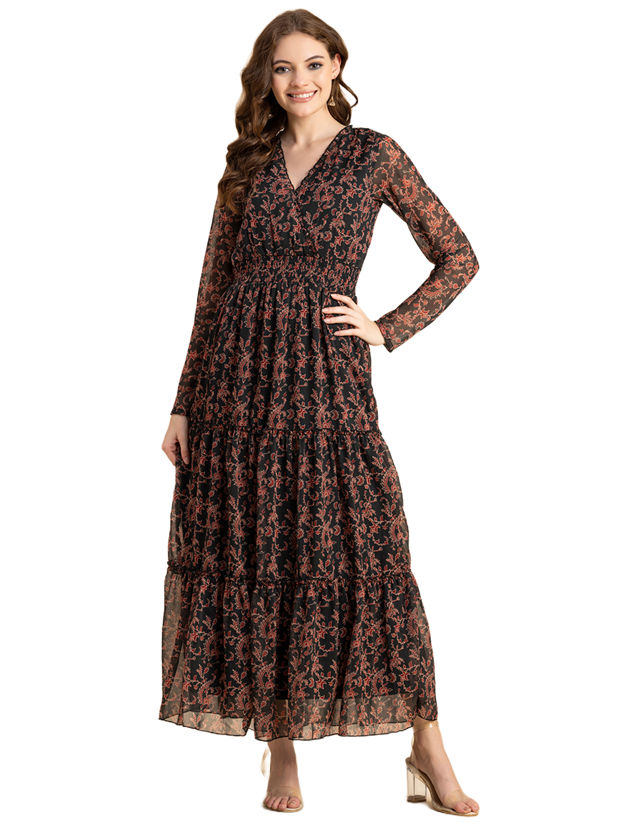 Flared Maxi Dress, V-Neck