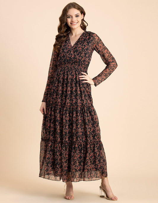 Flared Maxi Dress, V-Neck