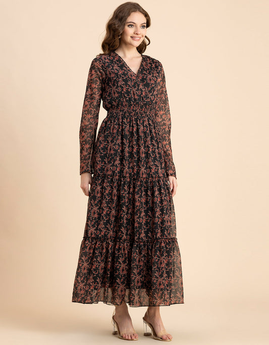 Flared Maxi Dress, V-Neck