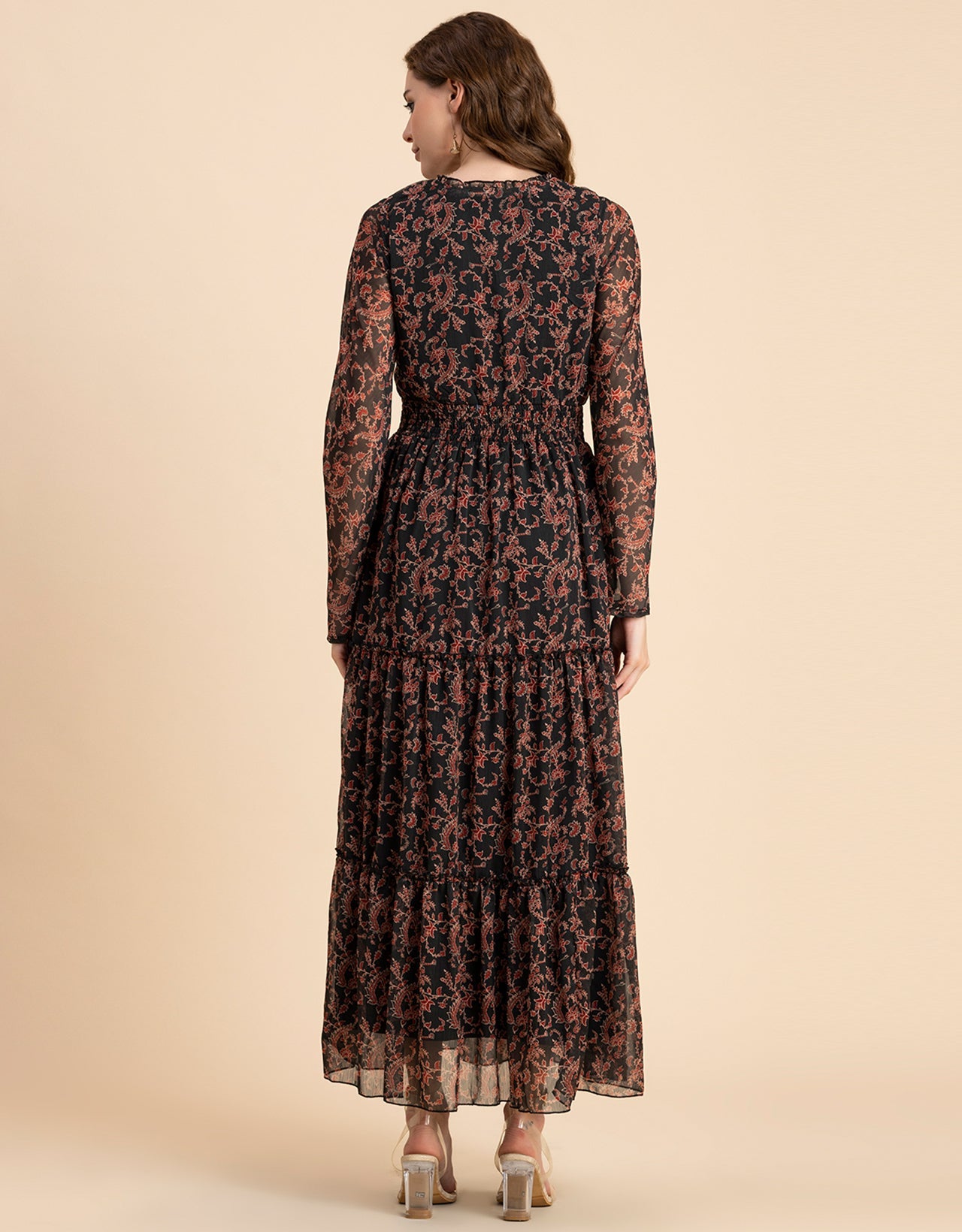 Flared Maxi Dress, V-Neck