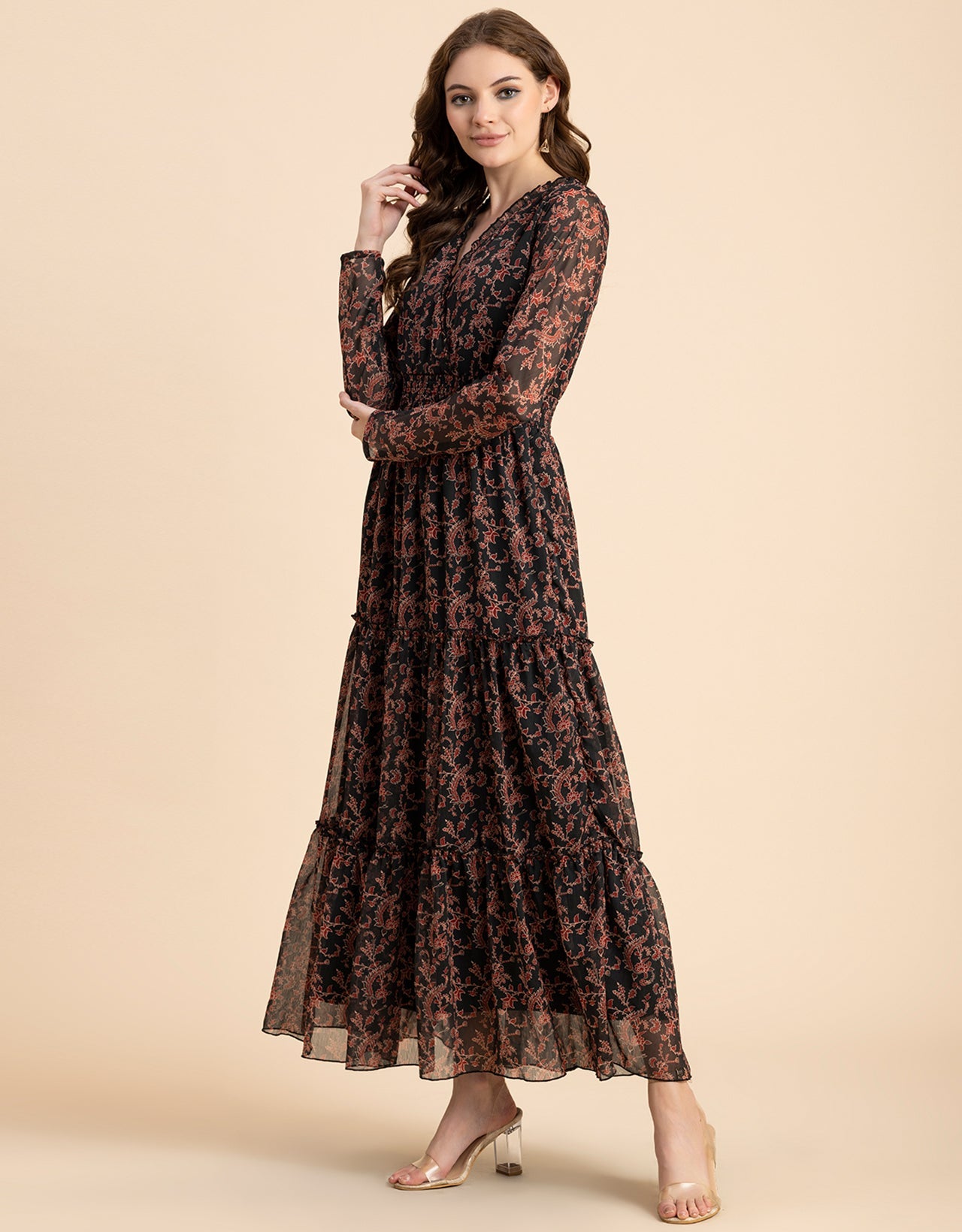 Flared Maxi Dress, V-Neck