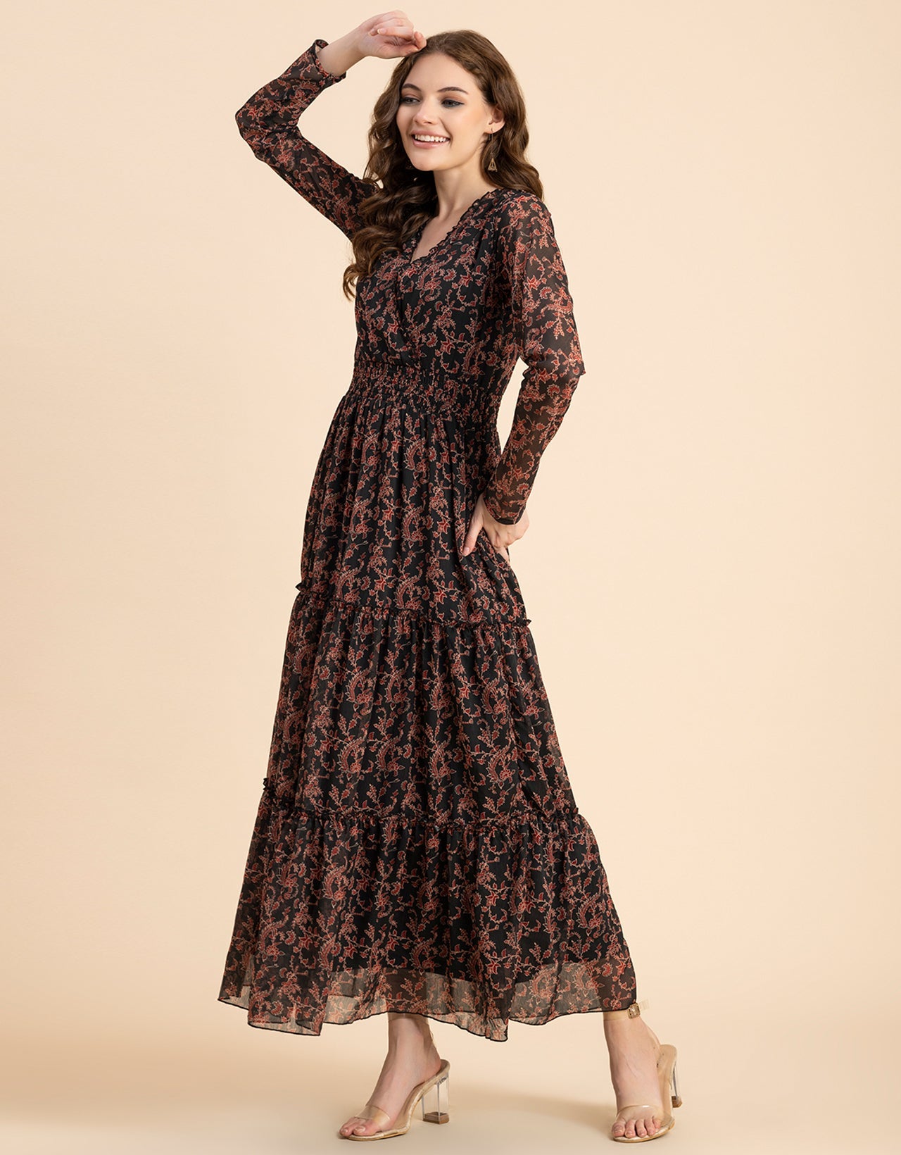 Flared Maxi Dress, V-Neck