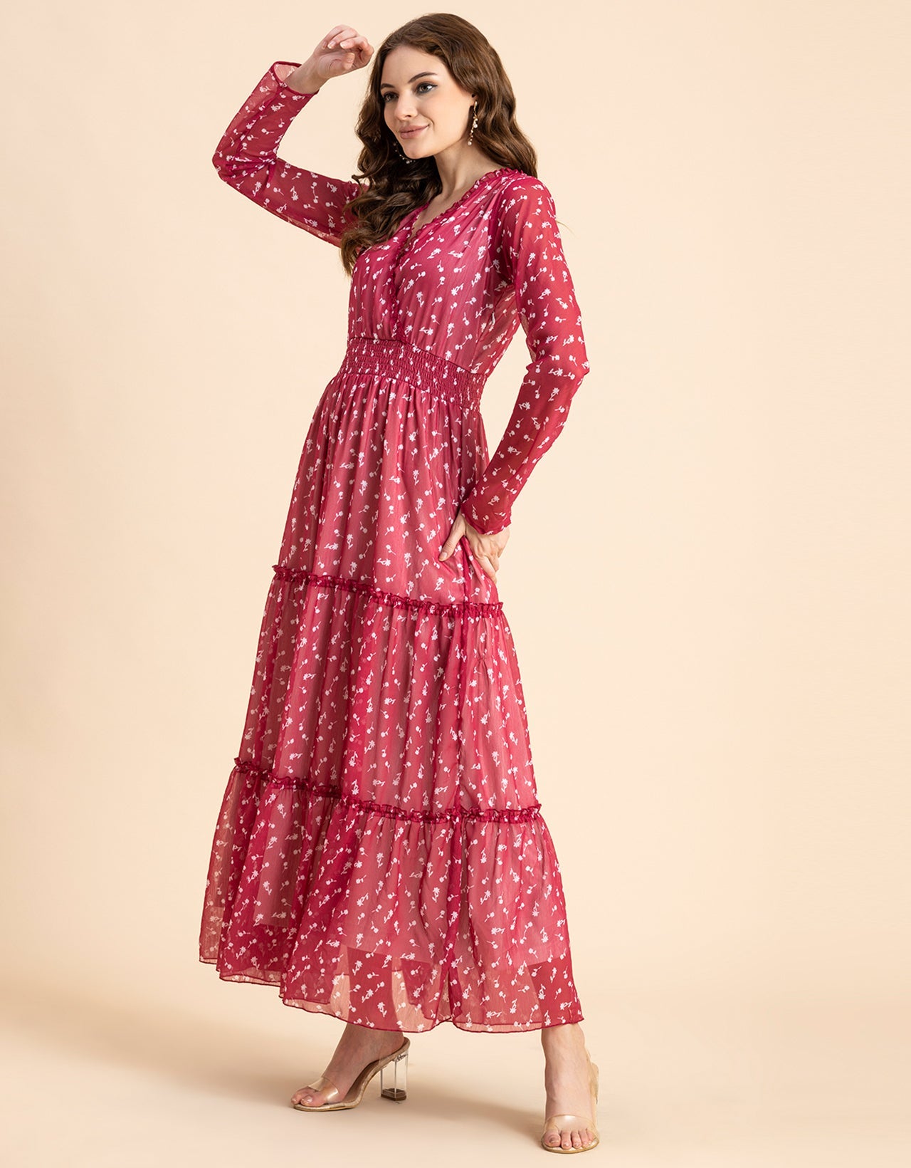 Flared Maxi Dress, V-Neck