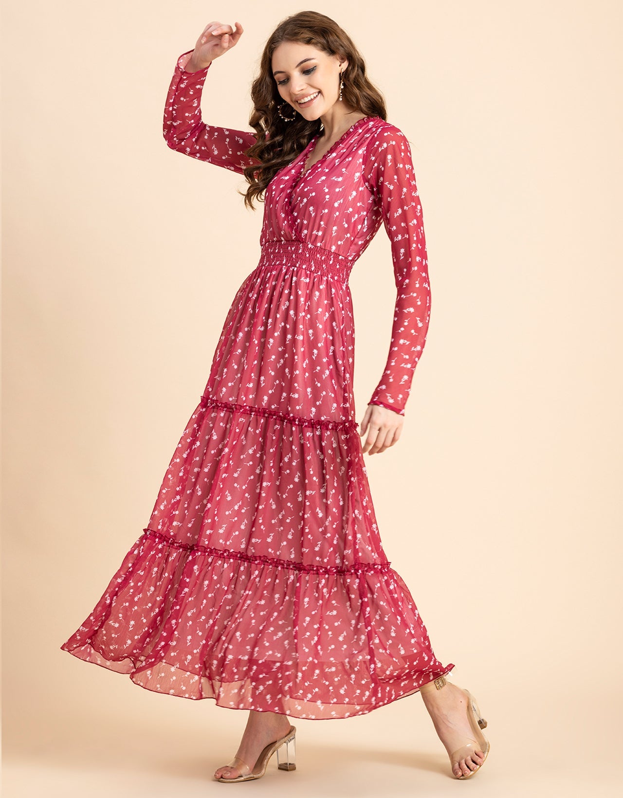 Flared Maxi Dress, V-Neck