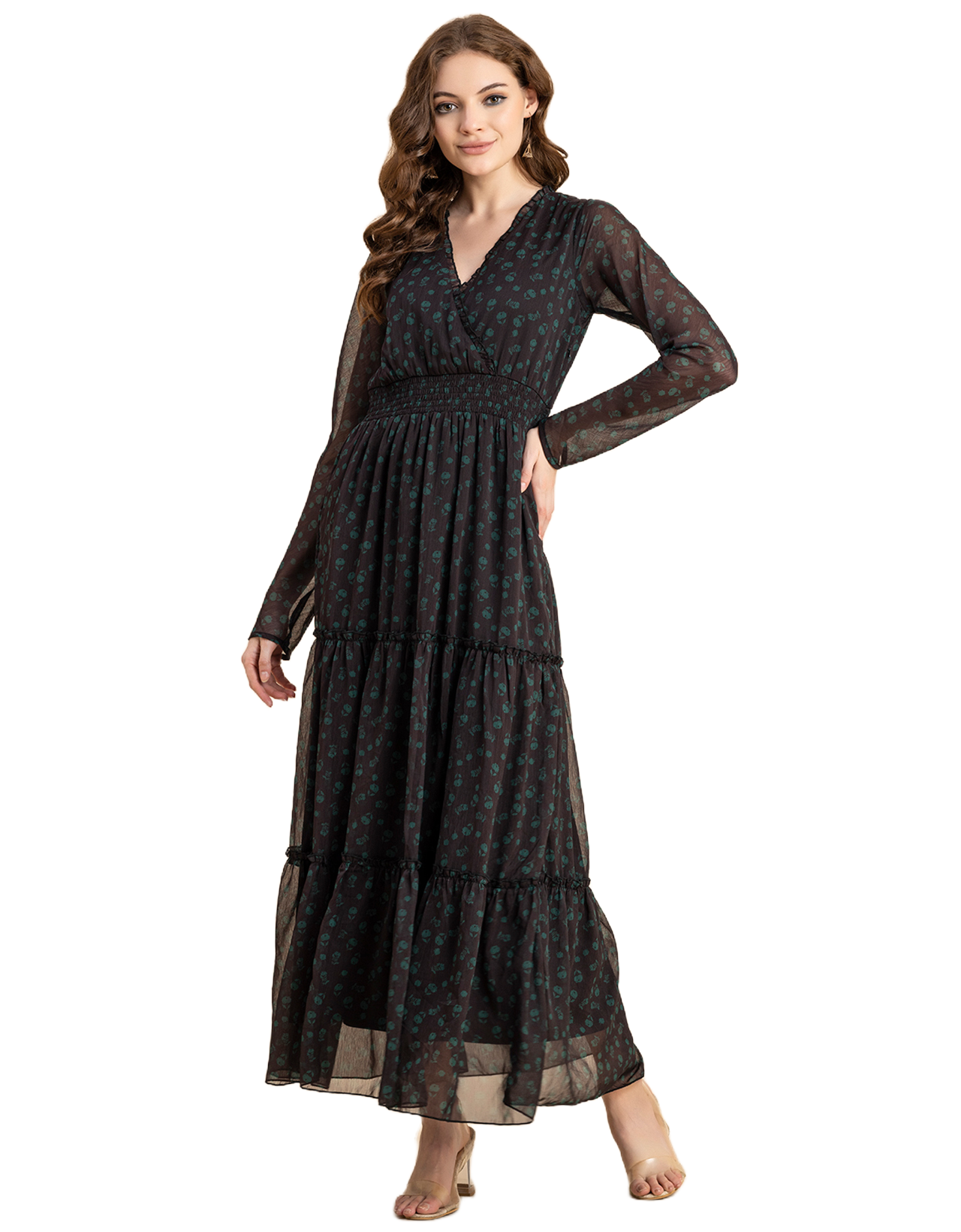 Flared Maxi Dress, V-Neck