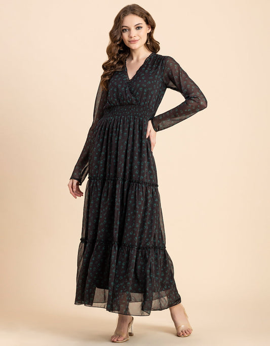 Flared Maxi Dress, V-Neck