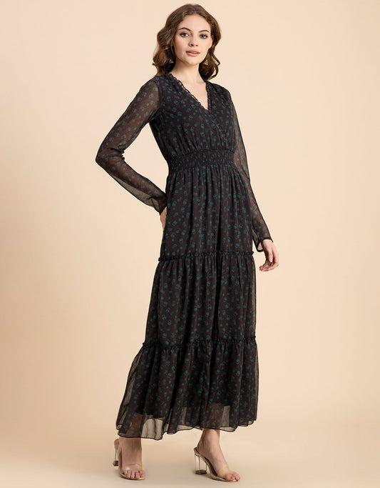 Flared Maxi Dress, V-Neck