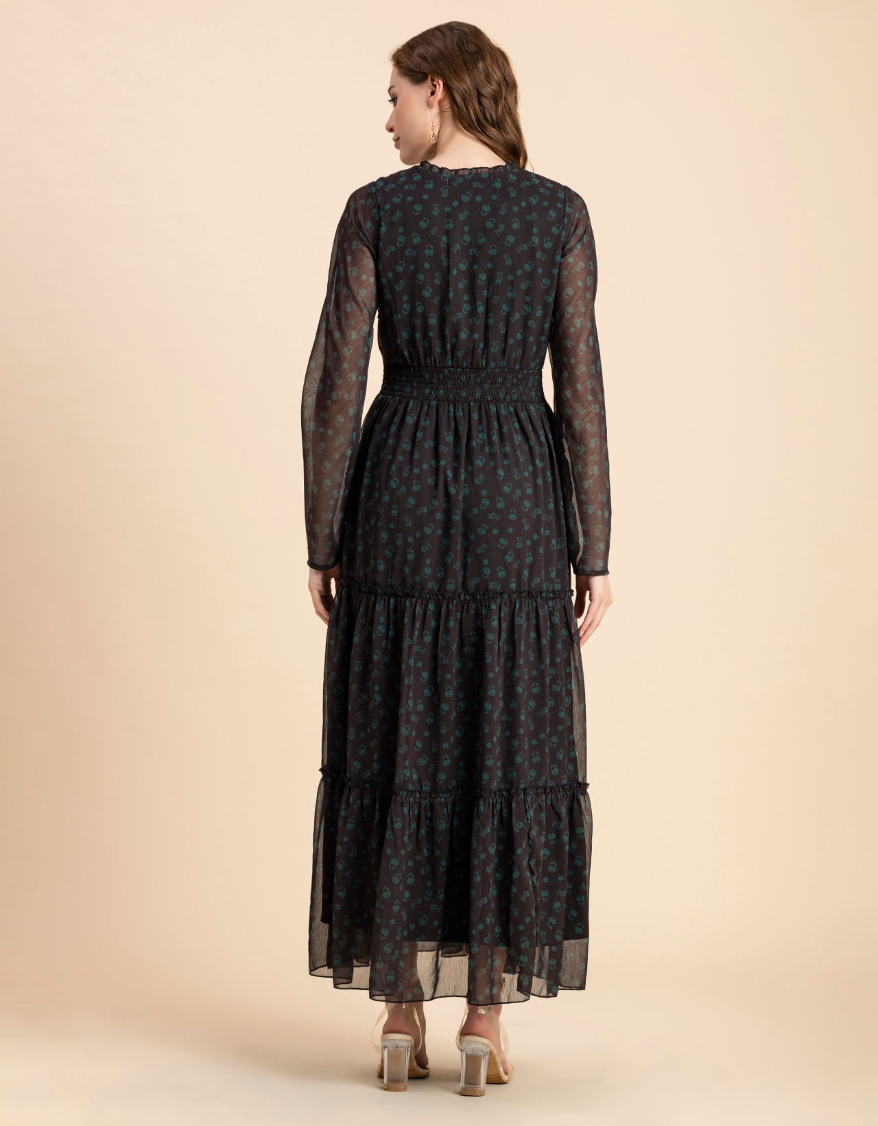 Flared Maxi Dress, V-Neck