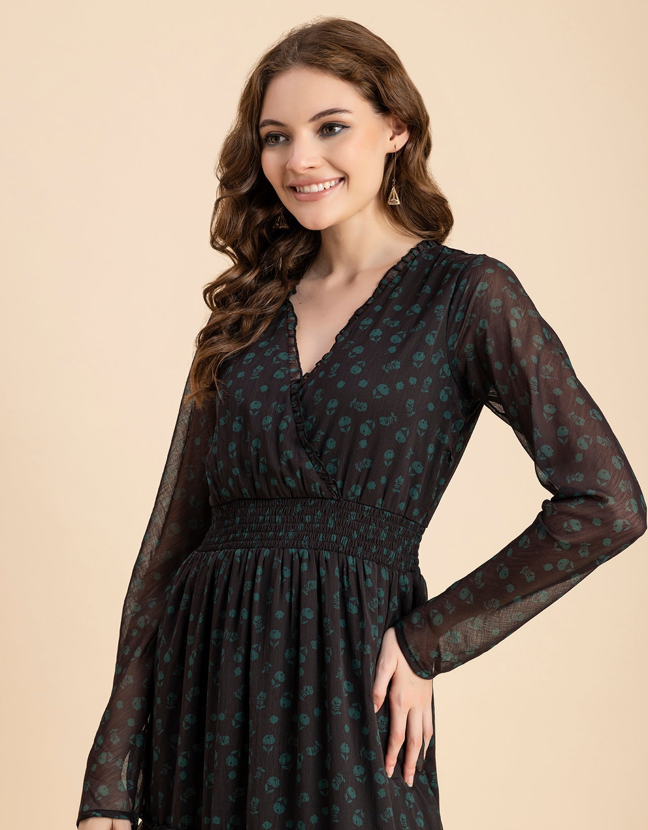 Flared Maxi Dress, V-Neck