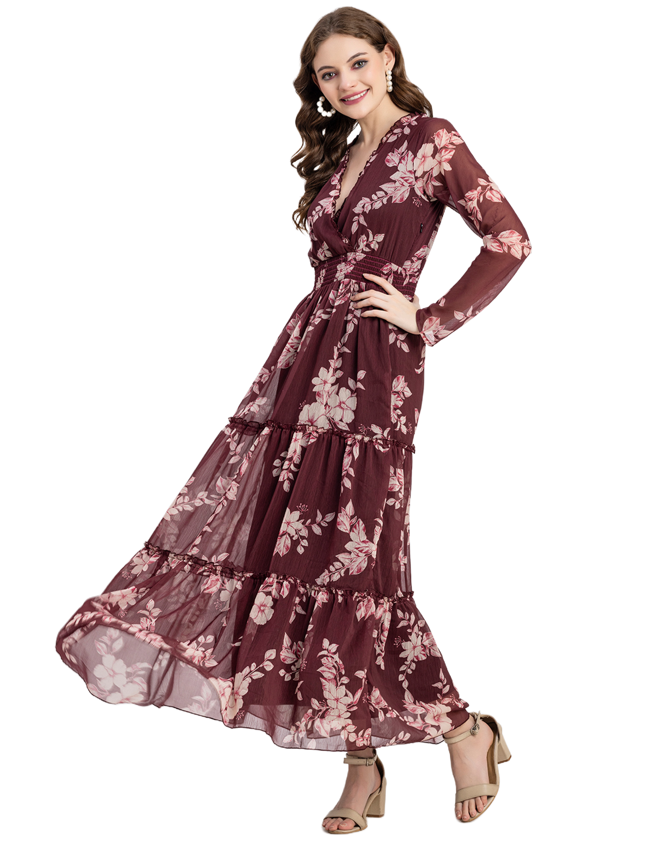 Flared Maxi Dress, V-Neck