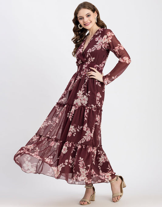 Flared Maxi Dress, V-Neck
