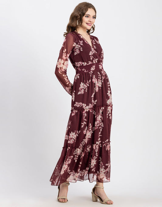 Flared Maxi Dress, V-Neck