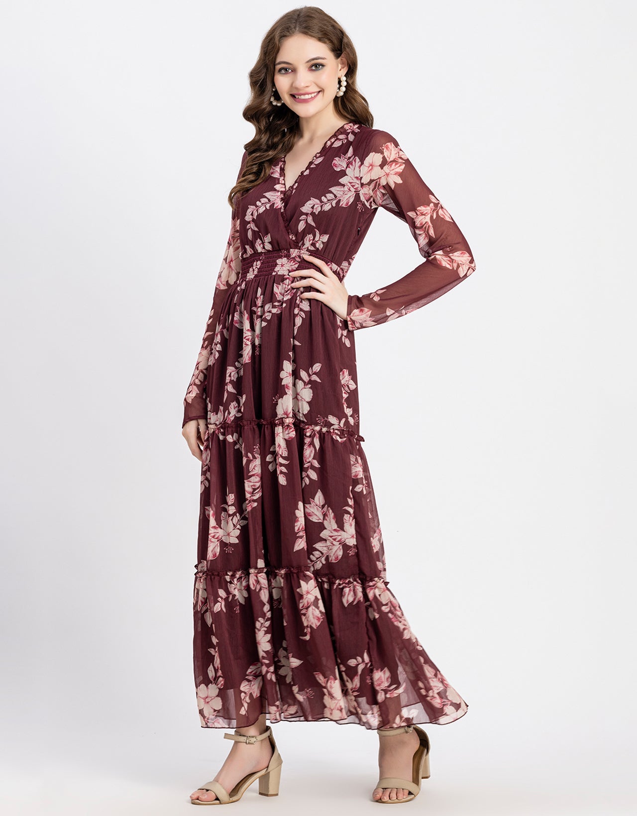 Flared Maxi Dress, V-Neck