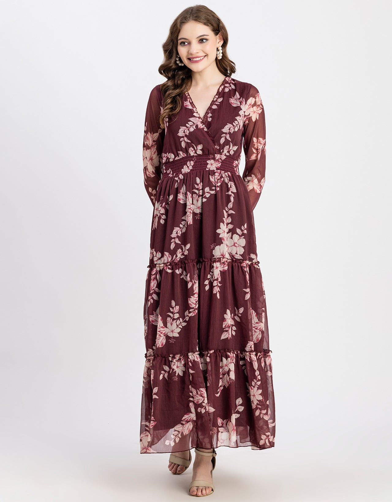 Flared Maxi Dress, V-Neck