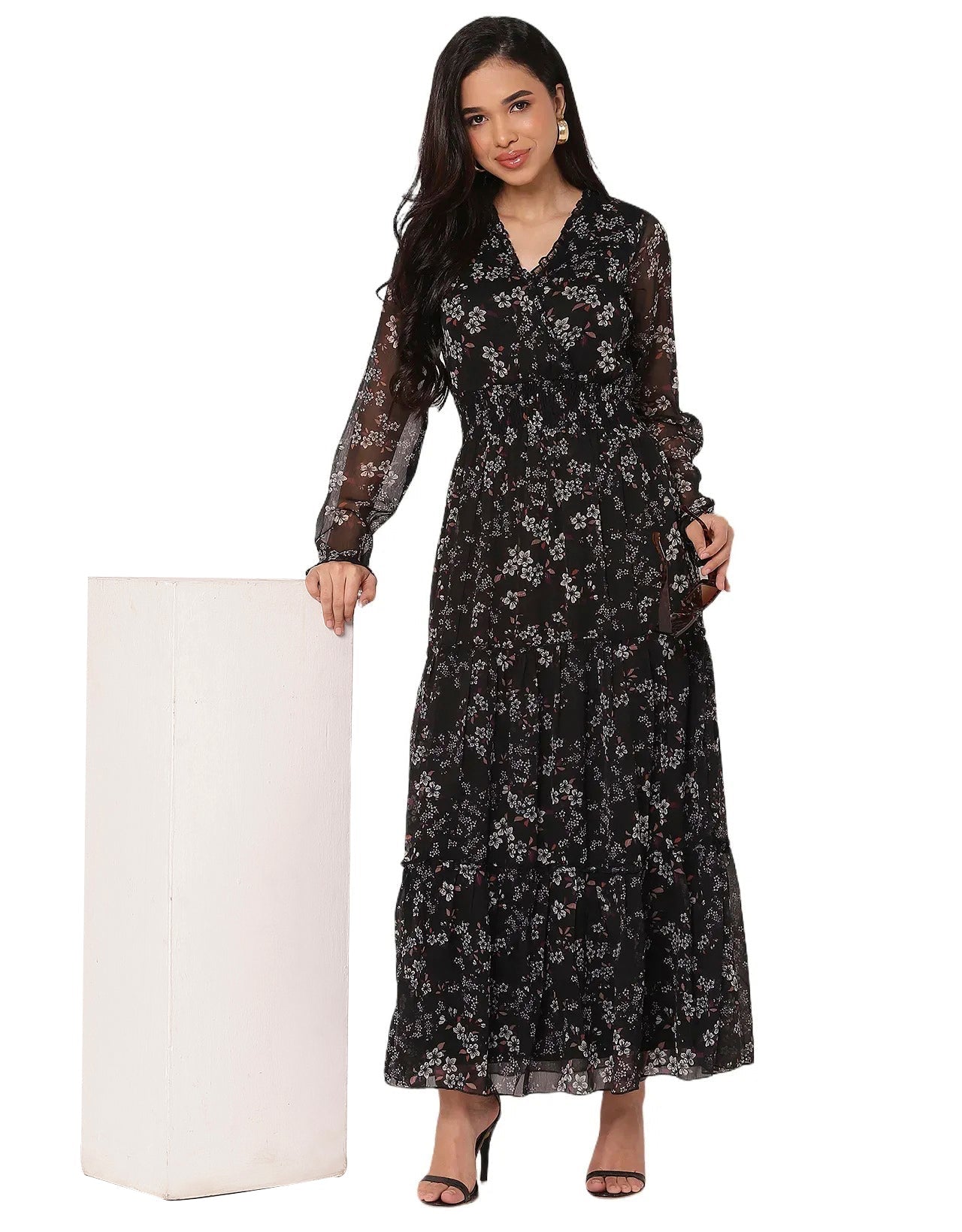 Flared Maxi Dress, V-Neck