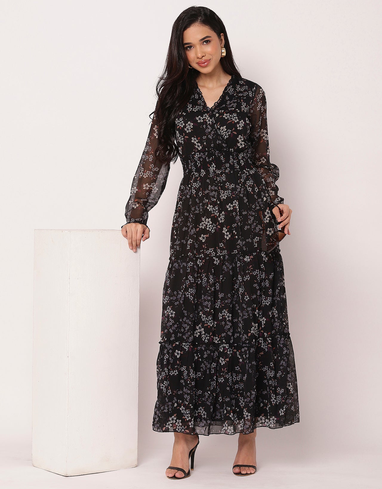 Flared Maxi Dress, V-Neck