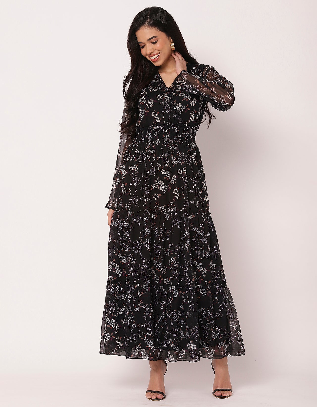 Flared Maxi Dress, V-Neck