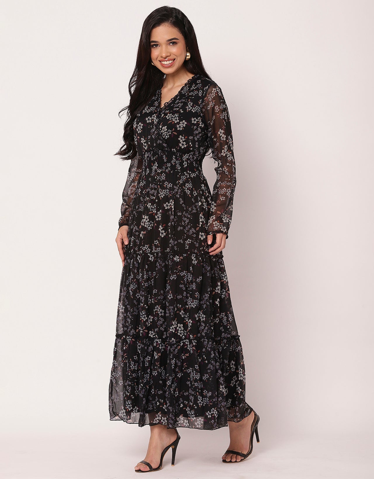 Flared Maxi Dress, V-Neck